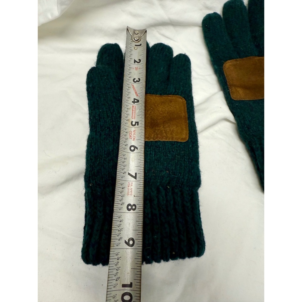 Berkshire Fashions Chic Green Wool Blend Knit Gloves Suede Palm Patch‎ Lined - Picture 5 of 5